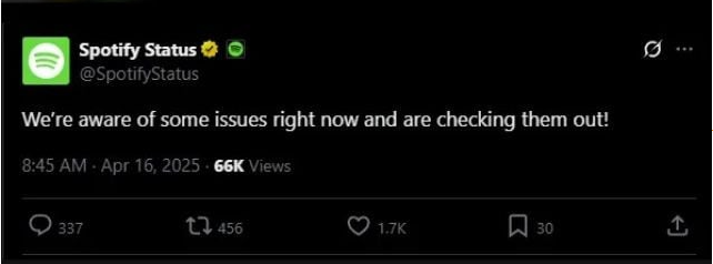 **Headline:** Spotify Goes Down Globally: Users Frustrated as Music Streaming Giant Faces Major Outage **Subheadline:** Morning commutes and workouts thrown into chaos as app fails to load—company says it's "checking out" the issues. If your carefully curated Spotify playlist refused to play during your morning commute today, you weren’t alone. The music streaming giant suffered a widespread outage on Wednesday, leaving millions of users worldwide staring at error messages instead of their favorite tunes. Reports started flooding in around 8:45 AM ET, with Downdetector—a site that tracks service disruptions—recording a staggering **48,777 outage reports** by 9:45 AM ET. The issues spanned across the US, Europe, and parts of Asia, turning morning routines upside down for everyone from gym-goers to office workers relying on their daily soundtrack. Spotify quickly acknowledged the problem on X (formerly Twitter), posting: *"We're aware of some issues right now and are checking them out!"* But for frustrated users, that was little consolation. Many found the app completely unusable—some were abruptly logged out, others faced endless loading screens, and a few even encountered cryptic "502 Server Error" messages when trying to sign back in. The outage wasn’t picky about platforms either: the iOS and Android apps, web player, and even desktop versions all seemed to be affected. While downloaded songs still worked for offline listening, key features like **search, artist pages, and playlist updates** were completely down. In the UK, the disruption peaked with over **21,000 reports** by 1 PM GMT, with major cities like London and Manchester hit hardest. Similar complaints poured in from Spain, the Netherlands, and the Philippines, painting a picture of a truly global glitch. One user groaned, *"My morning run is gonna be awful,"* while another joked about digging out their old CDs. The timing couldn’t have been worse—just a day after Spotify proudly launched its **ICON Pakistan** program, spotlighting legendary qawwali artist Nusrat Fateh Ali Khan at a star-studded Karachi event. By afternoon, Spotify confirmed it was rolling out a fix for search-related issues, but problems persisted for many. The company’s support team urged patience, tweeting, *"Thanks for your patience, you rock. Give @SpotifyCares a shout if you need anything."* Yet with reports still fluctuating—and memes about the outage already going viral—the incident underscored just how reliant we’ve become on streaming services. For now, users are left refreshing their apps and crossing fingers for a swift return to normalcy. Spotify hasn’t revealed the cause yet, but one thing’s clear: today’s silence was anything but golden.
