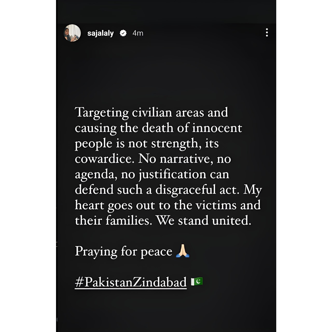 Actress Sajal Aly condemns civilian attacks, expresses solidarity with victims